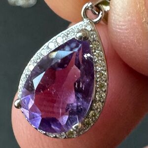 Elegant Purple amethyst & zircon Teardrop Pendant in sterling silver